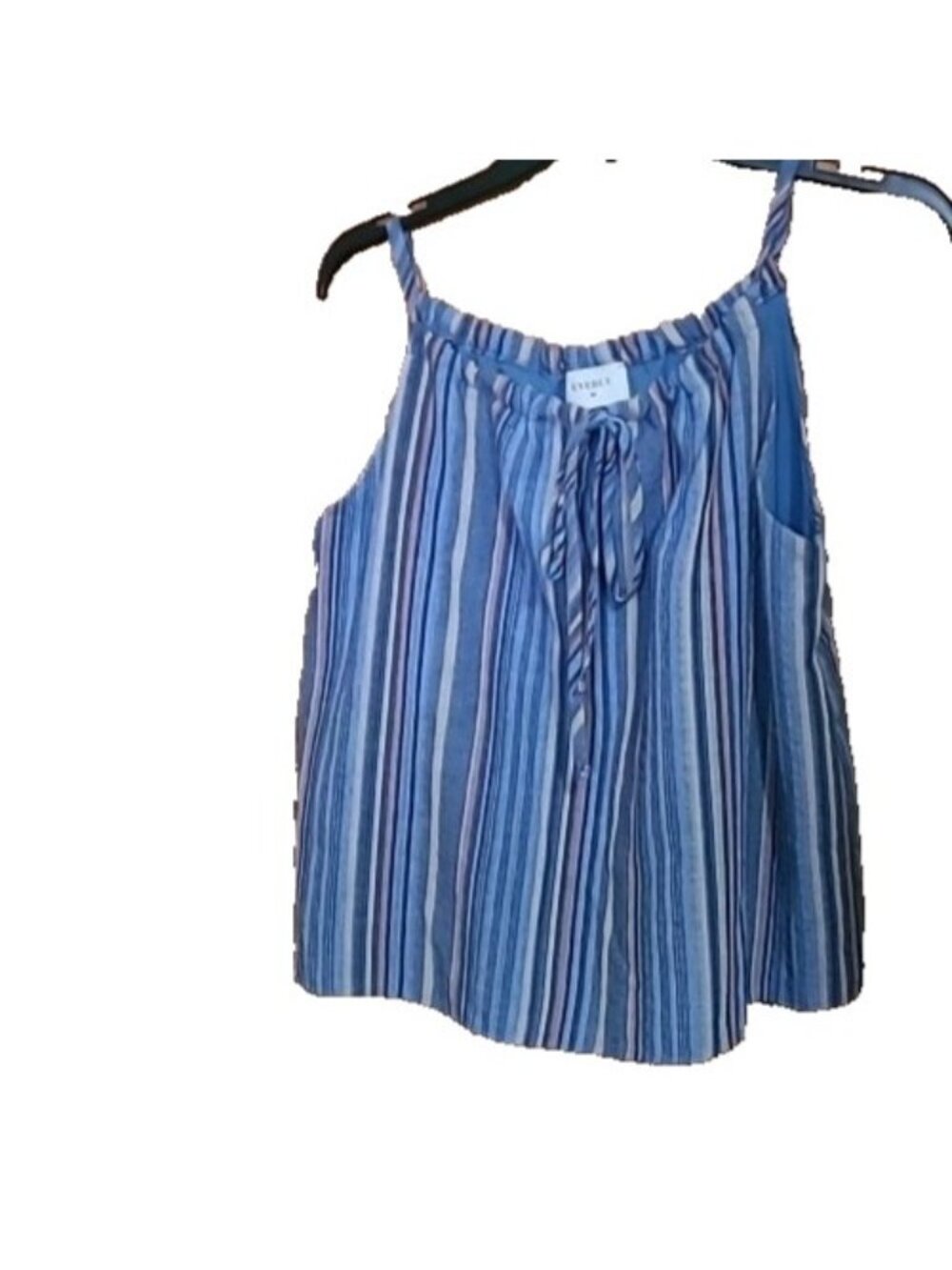 Everly Womens  Tank Blouse Size S Tank Shirt Blue Stripe Lined Strappy Keyhole - Picture 15 of 16